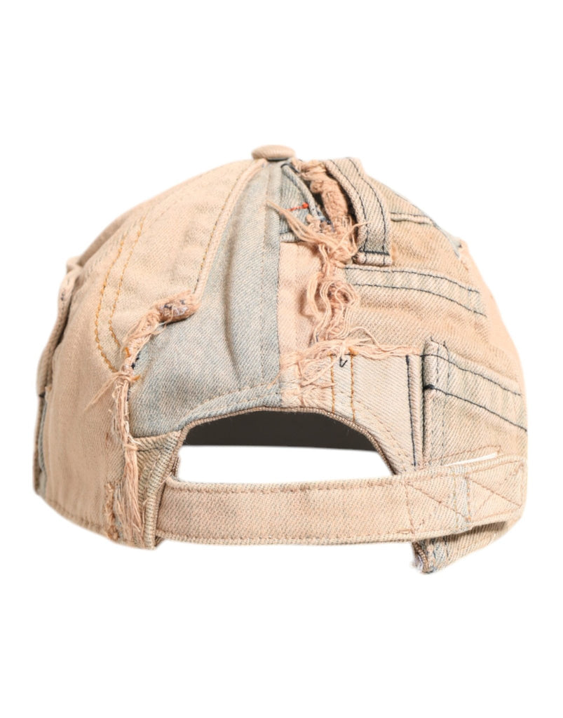 Dolce & Gabbana Beige Tattered Cotton 6 Panels Baseball Cap - Beyzy Store - Dolce & Gabbana