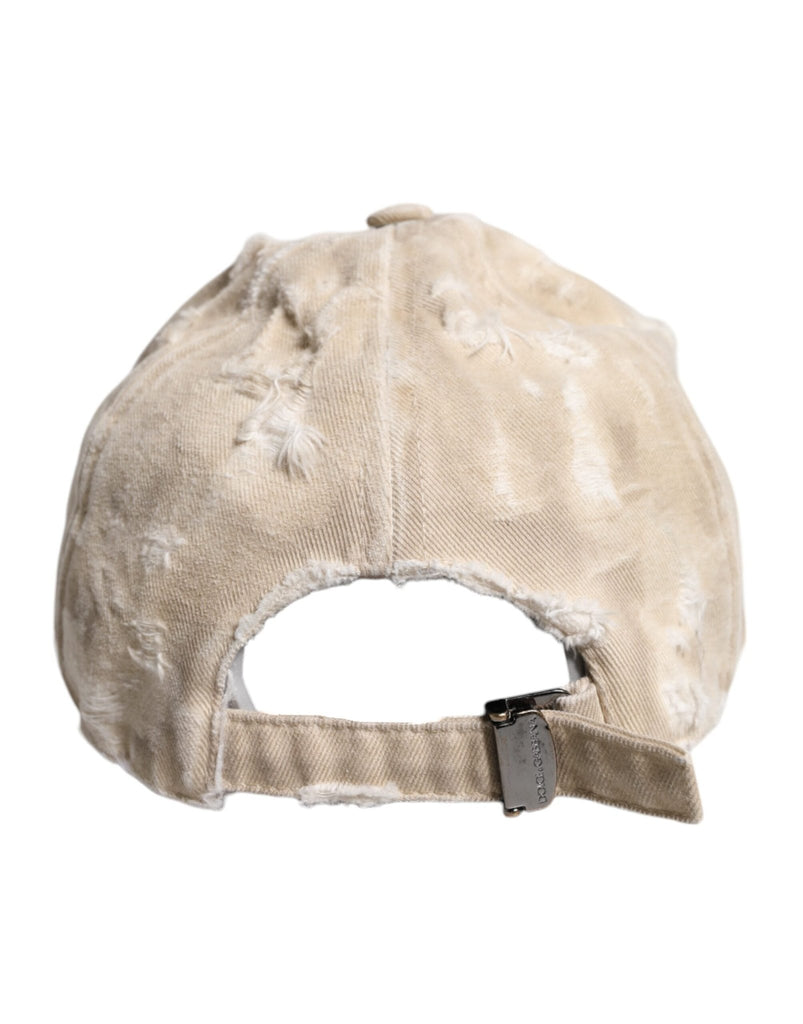 Dolce & Gabbana Beige Tattered Cotton 6 Panels Baseball Cap - Beyzy Store - Dolce & Gabbana