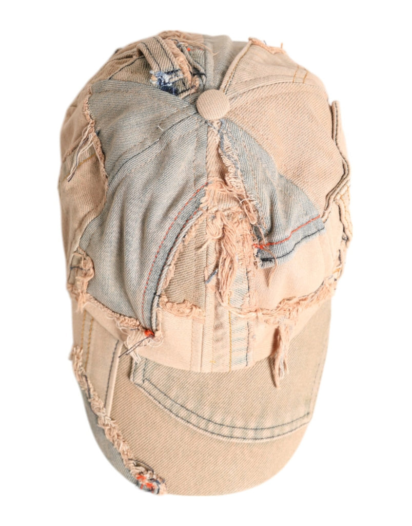 Dolce & Gabbana Beige Tattered Cotton 6 Panels Baseball Cap - Beyzy Store - Dolce & Gabbana