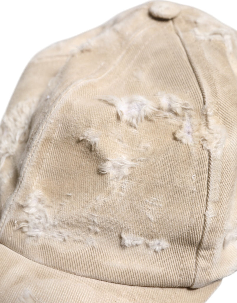 Dolce & Gabbana Beige Tattered Cotton 6 Panels Baseball Cap - Beyzy Store - Dolce & Gabbana
