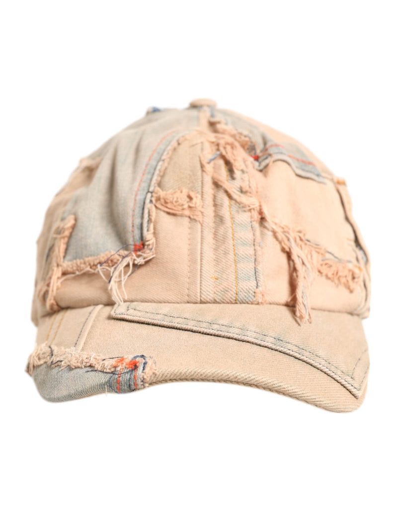 Dolce & Gabbana Beige Tattered Cotton 6 Panels Baseball Cap - Beyzy Store - Dolce & Gabbana