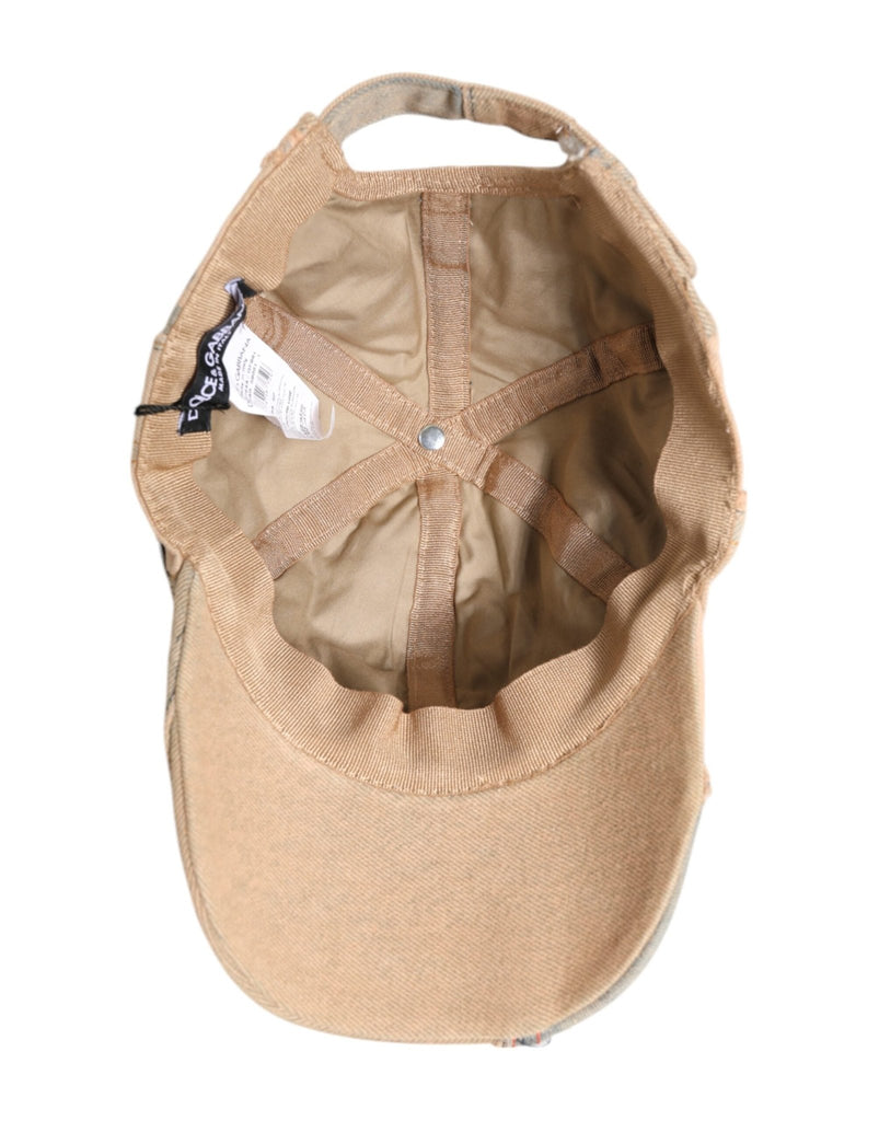 Dolce & Gabbana Beige Tattered Cotton 6 Panels Baseball Cap - Beyzy Store - Dolce & Gabbana
