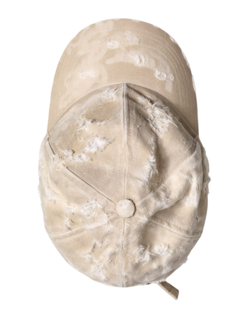 Dolce & Gabbana Beige Tattered Cotton 6 Panels Baseball Cap - Beyzy Store - Dolce & Gabbana