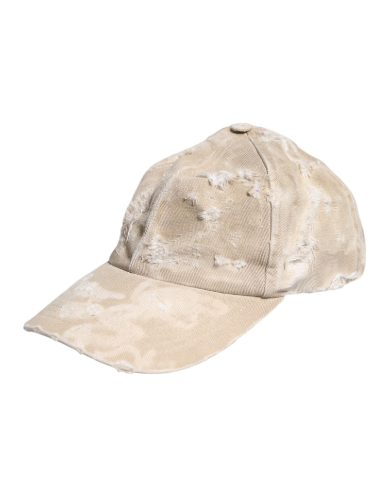 Dolce & Gabbana Beige Tattered Cotton 6 Panels Baseball Cap - Beyzy Store - Dolce & Gabbana