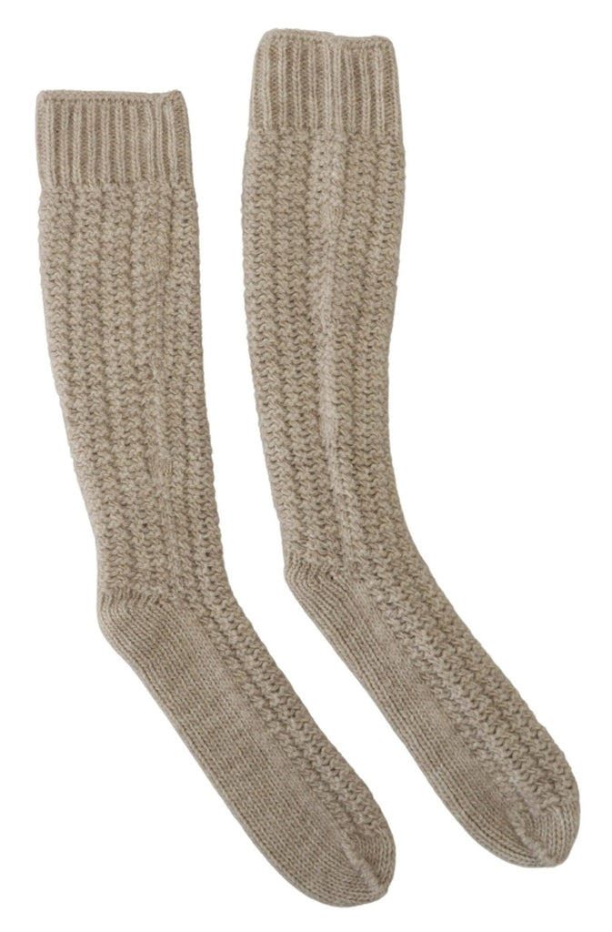 Dolce & Gabbana Beige Wool Knit Calf Long Women Socks - Beyzy Store - Dolce & Gabbana