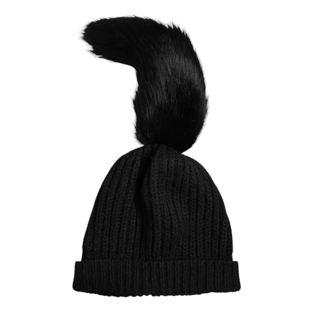 Dolce & Gabbana Black Acrylic Knitted Fur Winter Beanie Hat - Beyzy Store - Dolce & Gabbana