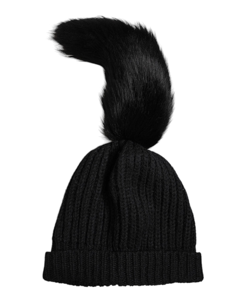 Dolce & Gabbana Black Acrylic Knitted Fur Winter Beanie Hat - Beyzy Store - Dolce & Gabbana