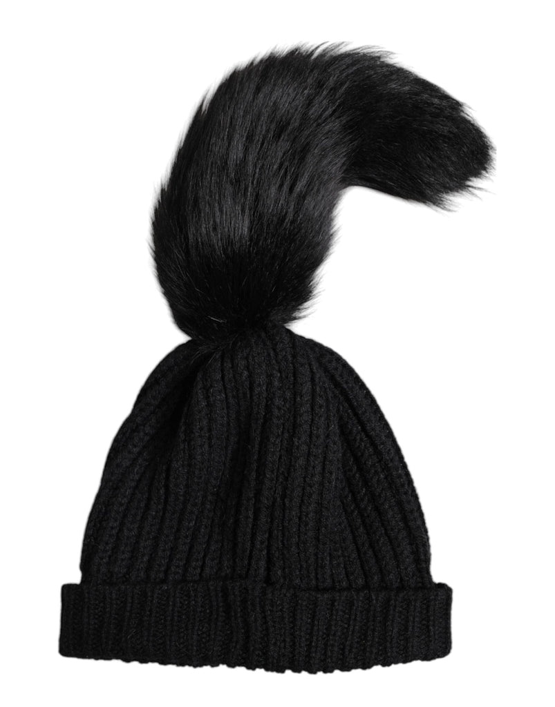 Dolce & Gabbana Black Acrylic Knitted Fur Winter Beanie Hat - Beyzy Store - Dolce & Gabbana