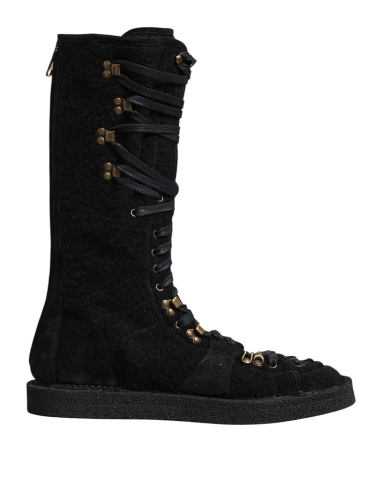 Dolce & Gabbana Black Alpaca Wool Suede Mid Calf Boots Shoes - Beyzy Store - Dolce & Gabbana