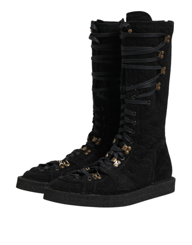 Dolce & Gabbana Black Alpaca Wool Suede Mid Calf Boots Shoes - Beyzy Store - Dolce & Gabbana