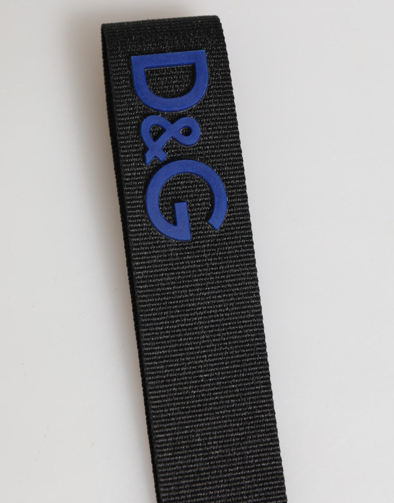 Dolce & Gabbana Black Blue DG Logo Polyester Brass Holder Keychain Keyring - Beyzy Store - Dolce & Gabbana