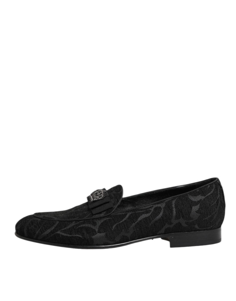Dolce & Gabbana Black Brocade Crown Loafers Dress Shoes - Beyzy Store - Dolce & Gabbana