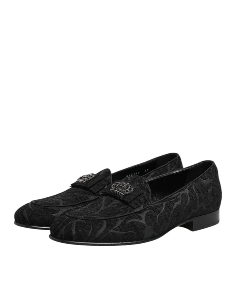 Dolce & Gabbana Black Brocade Crown Loafers Dress Shoes - Beyzy Store - Dolce & Gabbana