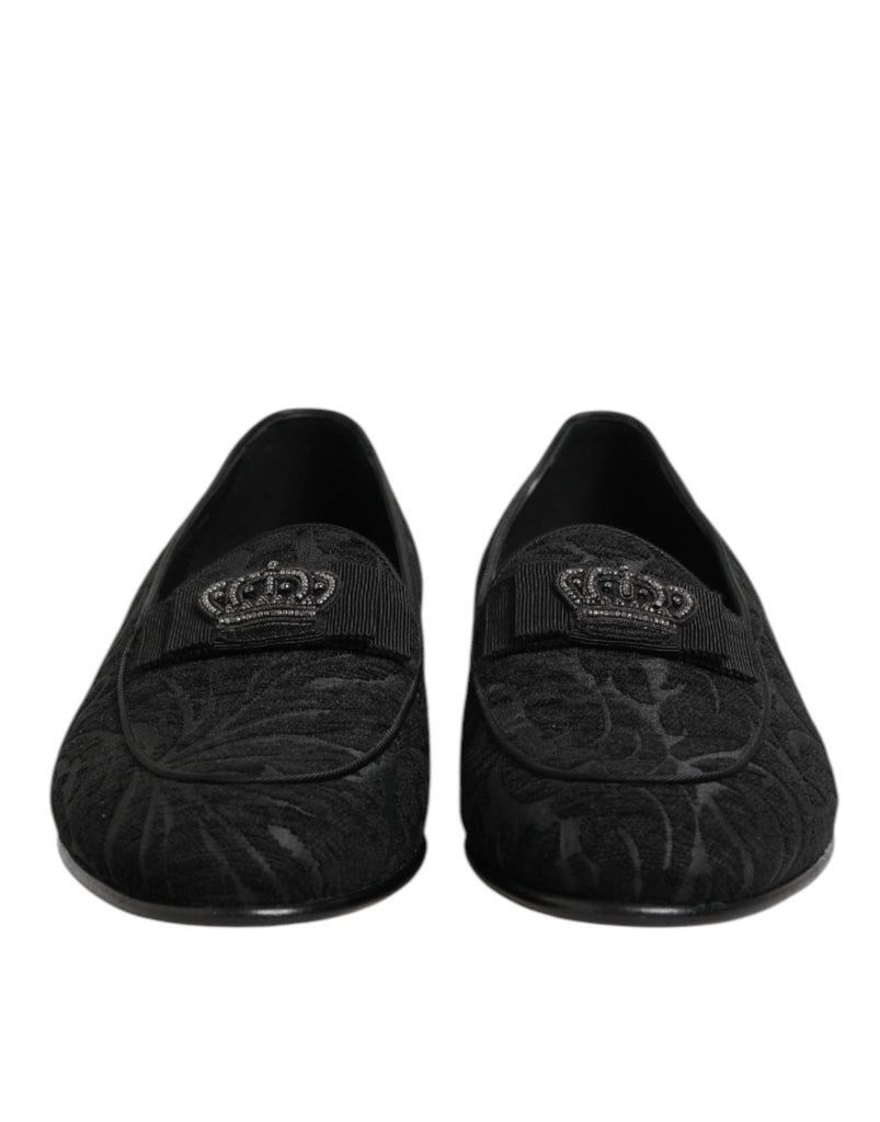 Dolce & Gabbana Black Brocade Crown Loafers Dress Shoes - Beyzy Store - Dolce & Gabbana