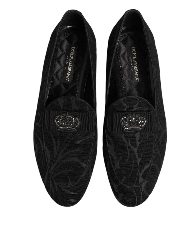 Dolce & Gabbana Black Brocade Crown Loafers Dress Shoes - Beyzy Store - Dolce & Gabbana