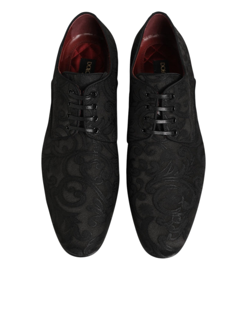 Dolce & Gabbana Black Brocade Lace Up Derby Men Dress Shoes - Beyzy Store - Dolce & Gabbana