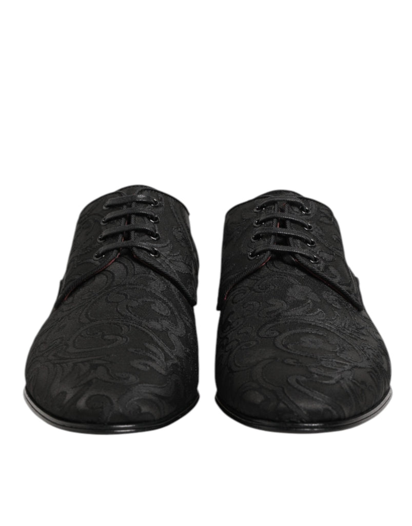 Dolce & Gabbana Black Brocade Lace Up Derby Men Dress Shoes - Beyzy Store - Dolce & Gabbana
