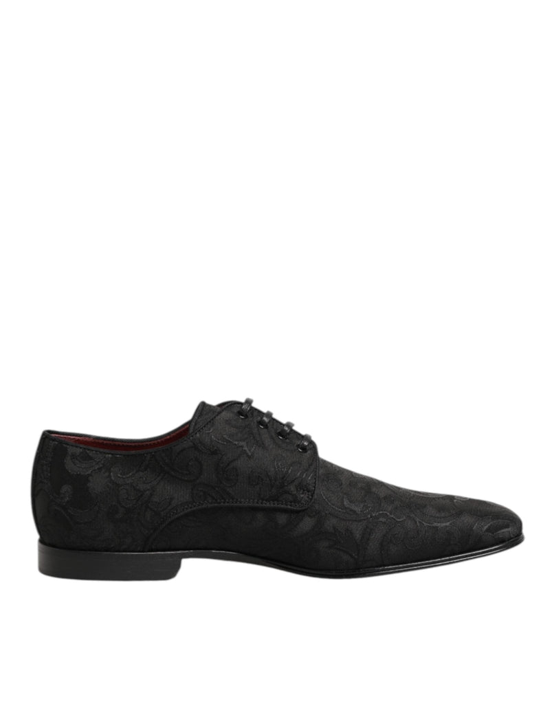 Dolce & Gabbana Black Brocade Lace Up Derby Men Dress Shoes - Beyzy Store - Dolce & Gabbana