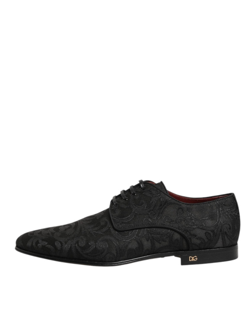 Dolce & Gabbana Black Brocade Lace Up Derby Men Dress Shoes - Beyzy Store - Dolce & Gabbana
