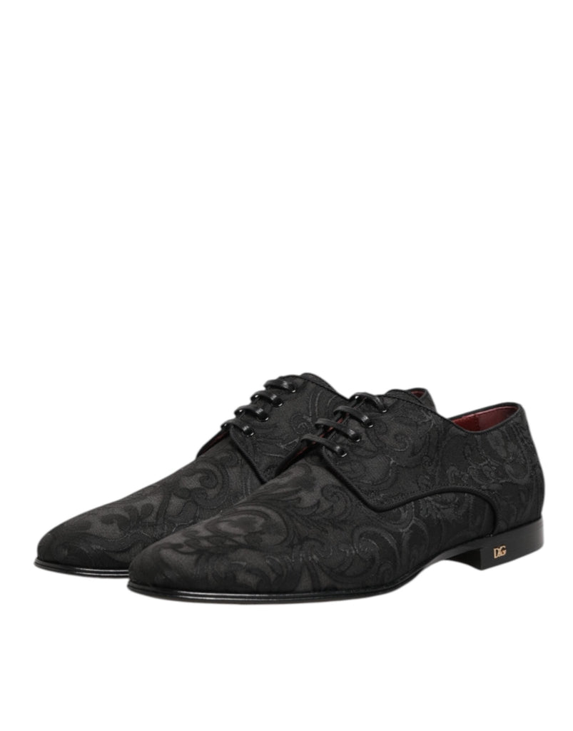 Dolce & Gabbana Black Brocade Lace Up Derby Men Dress Shoes - Beyzy Store - Dolce & Gabbana