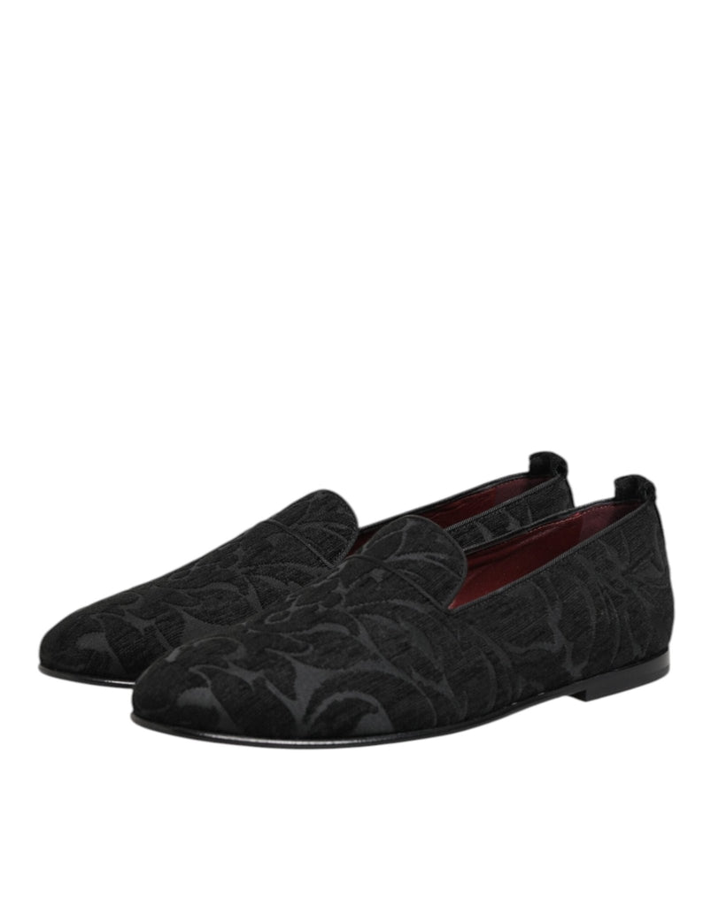 Dolce & Gabbana Black Brocade Loafers Slip On Men Dress Shoes - Beyzy Store - Dolce & Gabbana