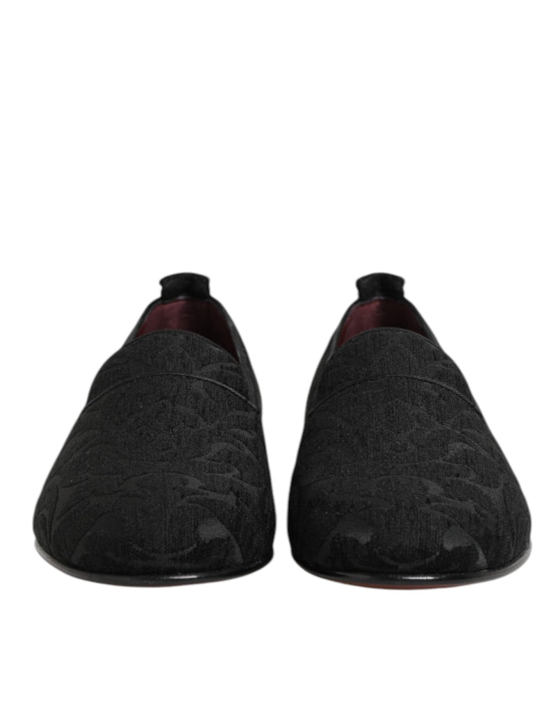 Dolce & Gabbana Black Brocade Loafers Slip On Men Dress Shoes - Beyzy Store - Dolce & Gabbana