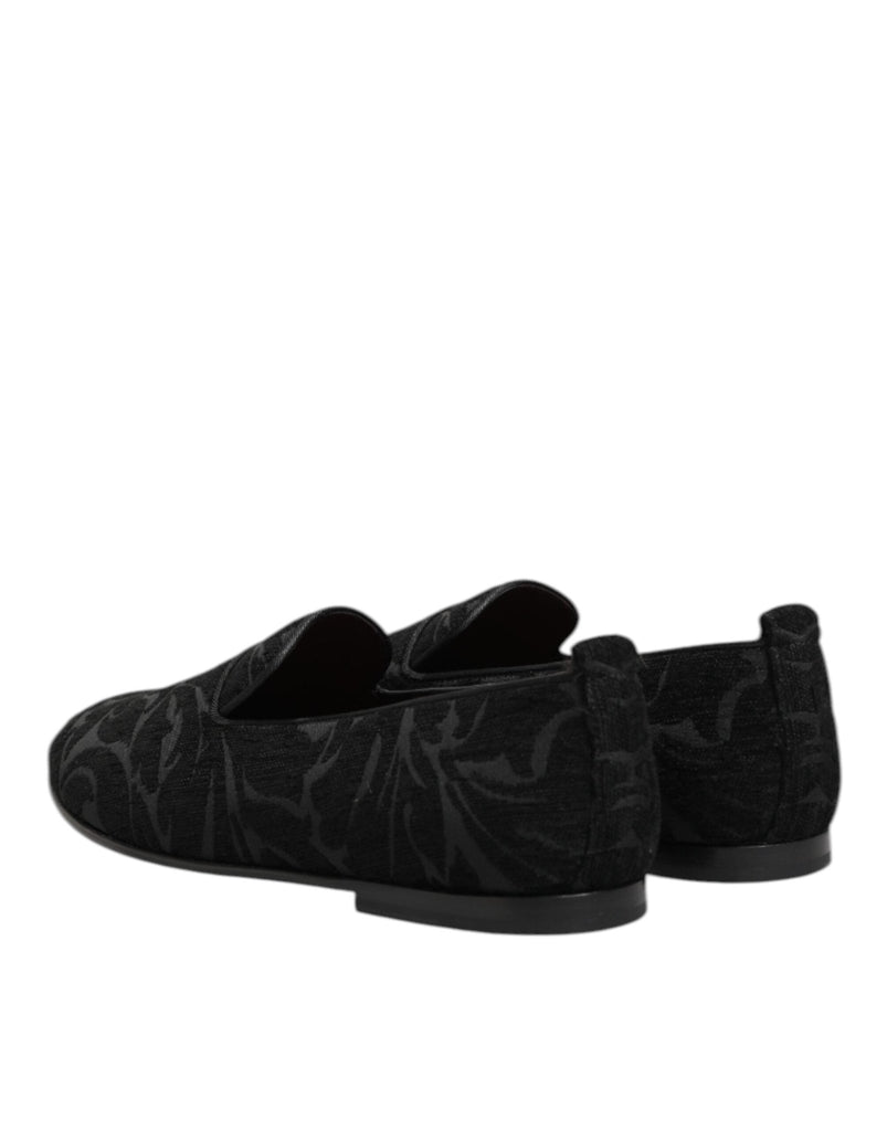 Dolce & Gabbana Black Brocade Loafers Slip On Men Dress Shoes - Beyzy Store - Dolce & Gabbana