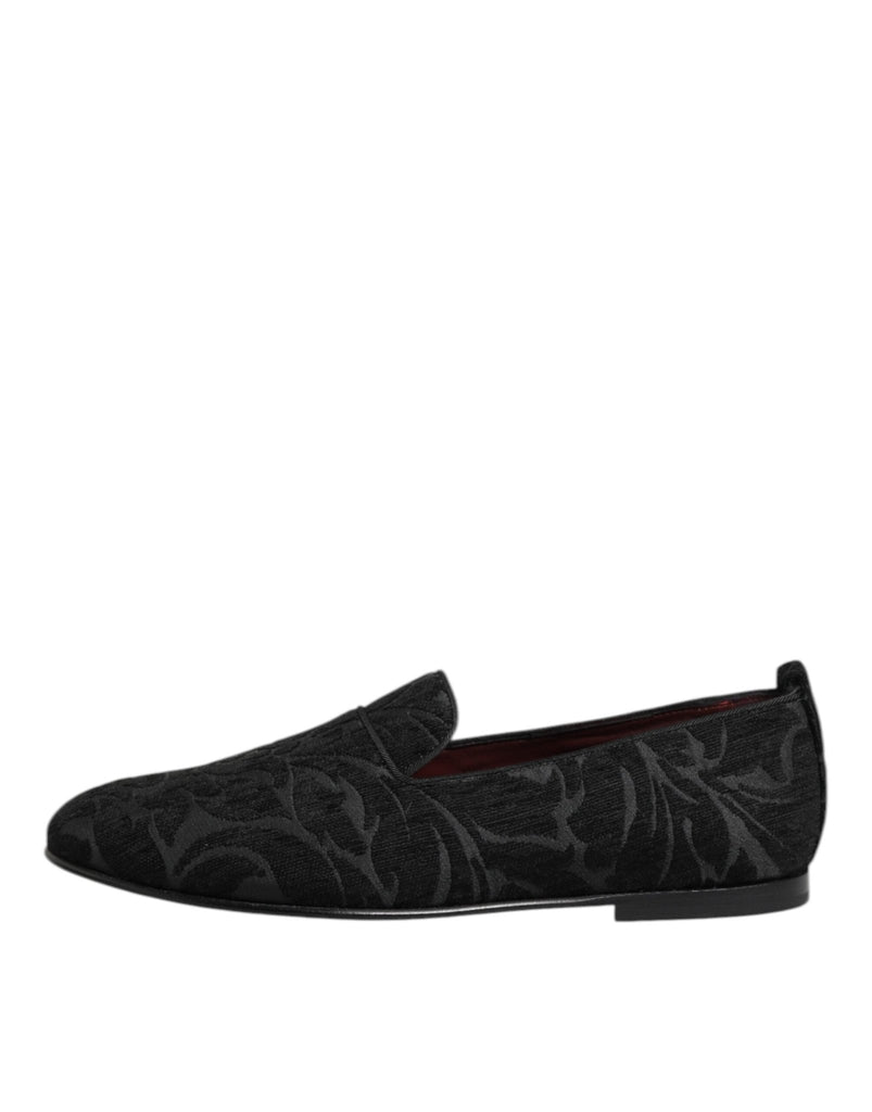 Dolce & Gabbana Black Brocade Loafers Slip On Men Dress Shoes - Beyzy Store - Dolce & Gabbana