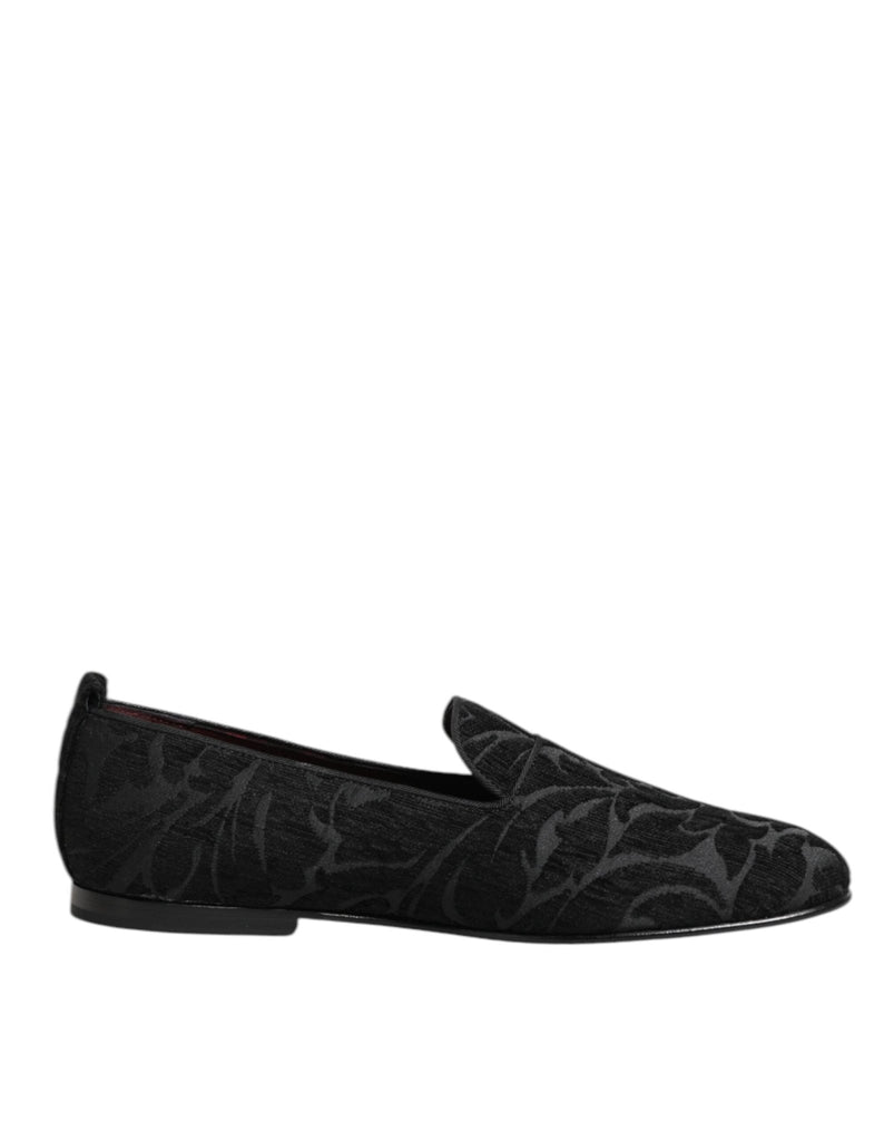 Dolce & Gabbana Black Brocade Loafers Slip On Men Dress Shoes - Beyzy Store - Dolce & Gabbana
