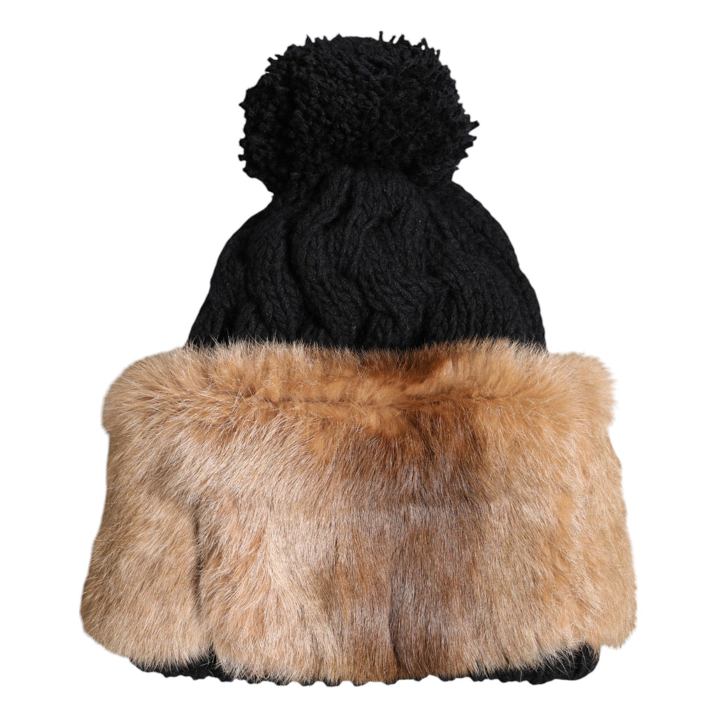 Dolce & Gabbana Black Brown Dyed Rabbit Real Fur Winter Beanie Hat - Beyzy Store - Dolce & Gabbana