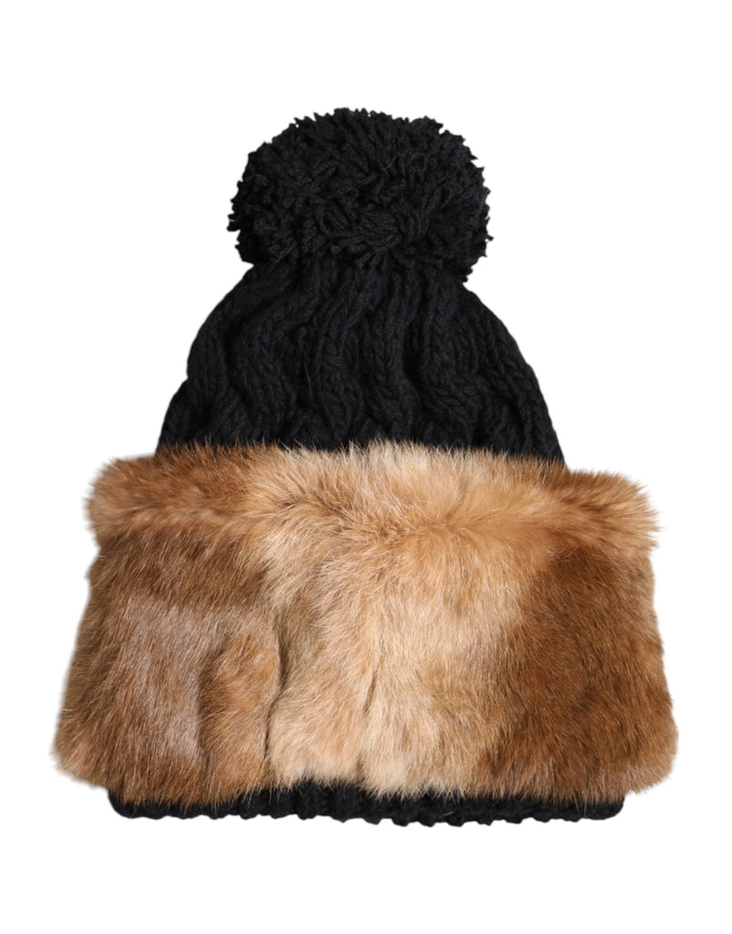 Dolce & Gabbana Black Brown Dyed Rabbit Real Fur Winter Beanie Hat - Beyzy Store - Dolce & Gabbana