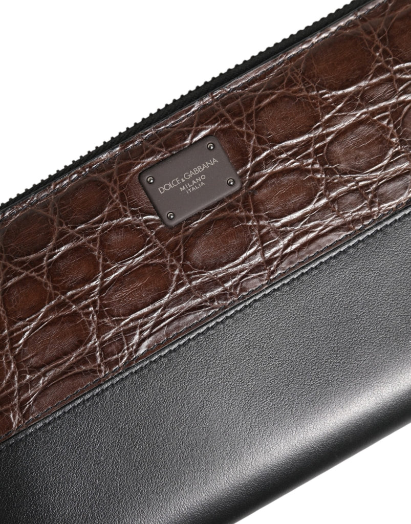 Dolce & Gabbana Black Brown Exotic Leather Men Continental Clutch Wallet - Beyzy Store - Dolce & Gabbana