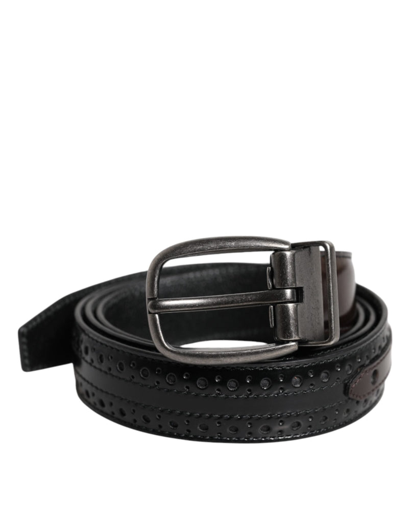 Dolce & Gabbana Black Brown Leather Classic Metal Buckle Belt - Beyzy Store - Dolce & Gabbana