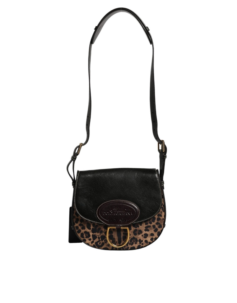 Dolce & Gabbana Black Brown Leopard Leather Shoulder Strap Bag - Beyzy Store - Dolce & Gabbana