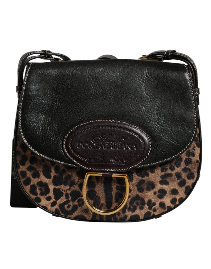 Dolce & Gabbana Black Brown Leopard Leather Shoulder Strap Bag - Beyzy Store - Dolce & Gabbana