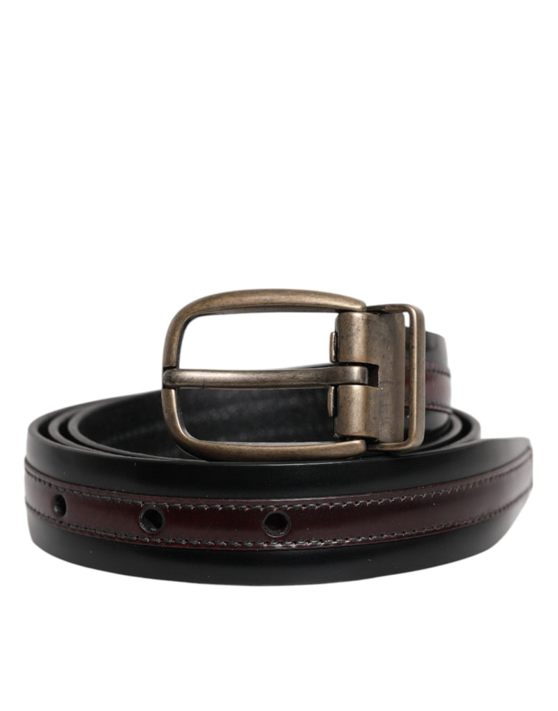 Dolce & Gabbana Black Burgundy Calfskin Metal Logo Buckle Belt - Beyzy Store - Dolce & Gabbana