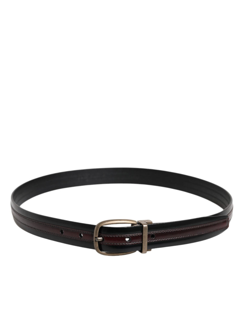 Dolce & Gabbana Black Burgundy Calfskin Metal Logo Buckle Belt - Beyzy Store - Dolce & Gabbana