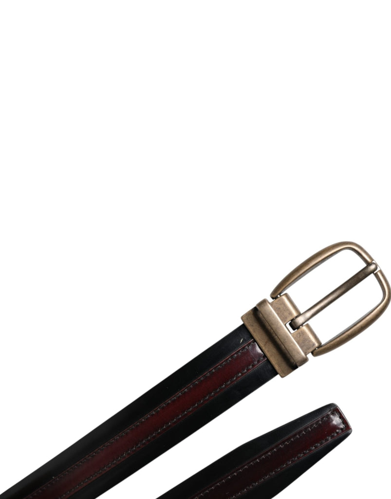 Dolce & Gabbana Black Burgundy Calfskin Metal Logo Buckle Belt - Beyzy Store - Dolce & Gabbana