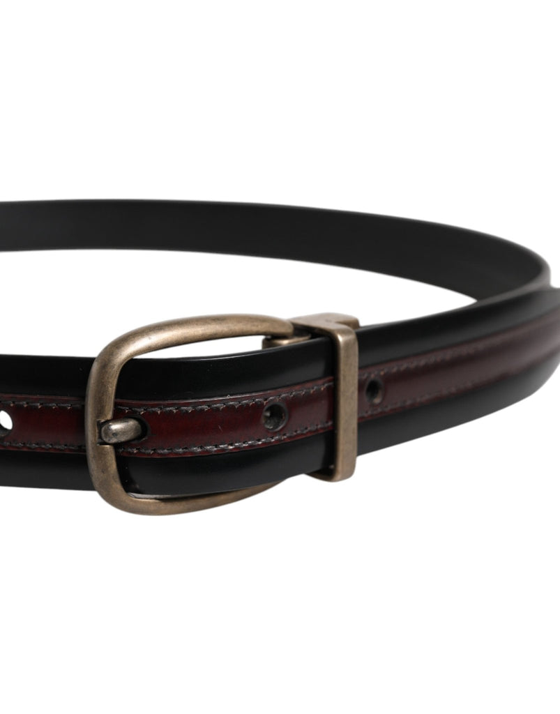 Dolce & Gabbana Black Burgundy Calfskin Metal Logo Buckle Belt - Beyzy Store - Dolce & Gabbana