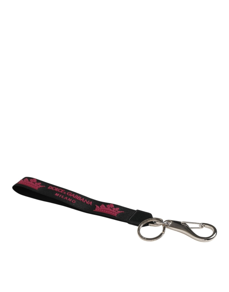 Dolce & Gabbana Black Burgundy Nylon DG Logo Crown Holder Keychain Keyring - Beyzy Store - Dolce & Gabbana