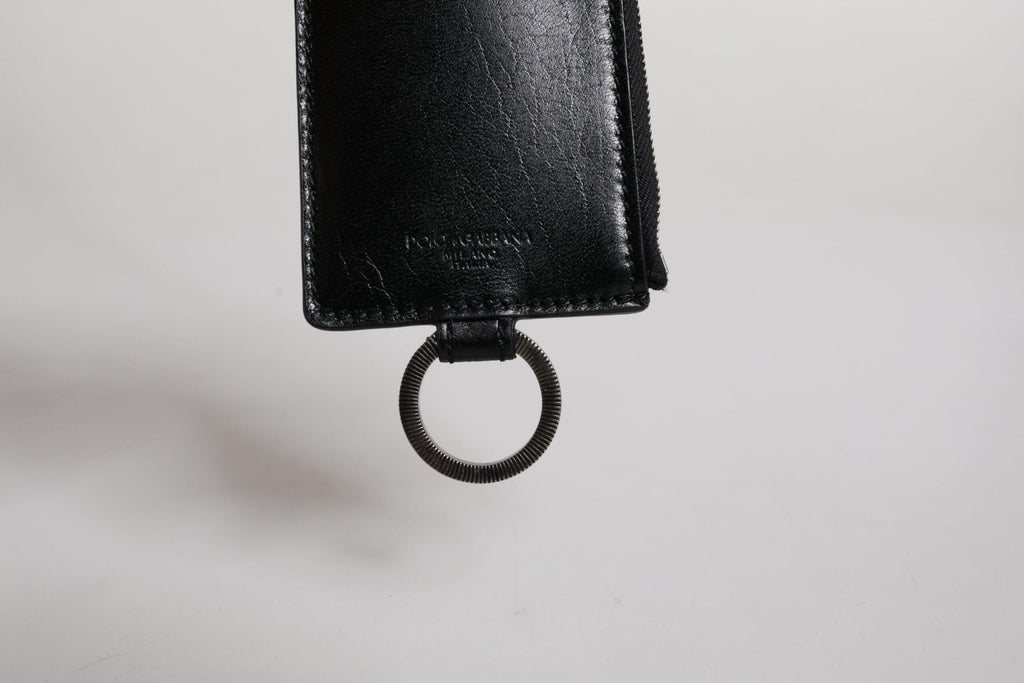 Dolce & Gabbana Black Calf Leather Lanyard Logo Card Holder Wallet - Beyzy Store - Dolce & Gabbana