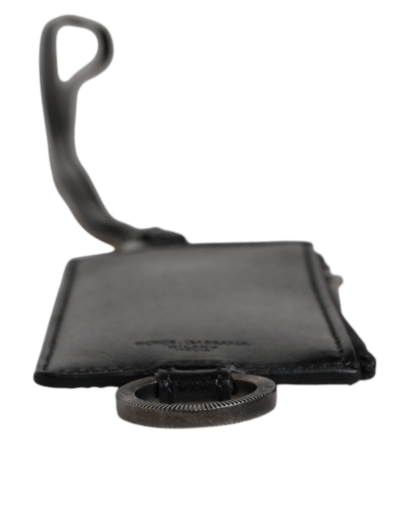 Dolce & Gabbana Black Calf Leather Lanyard Logo Card Holder Wallet - Beyzy Store - Dolce & Gabbana