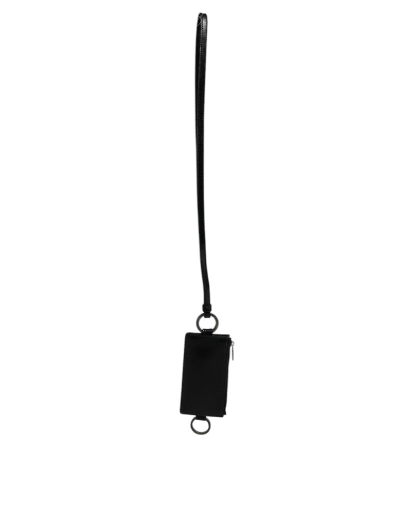 Dolce & Gabbana Black Calf Leather Lanyard Logo Card Holder Wallet - Beyzy Store - Dolce & Gabbana