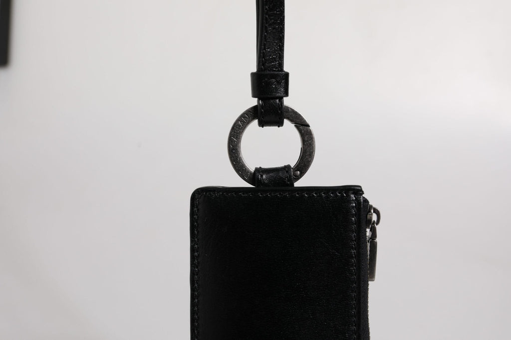 Dolce & Gabbana Black Calf Leather Lanyard Logo Card Holder Wallet - Beyzy Store - Dolce & Gabbana