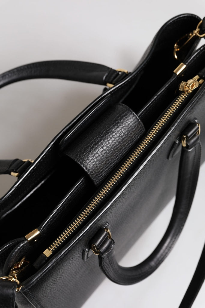 Dolce & Gabbana Black Calf Leather Logo Plaque Shoulder Handbag Bag - Beyzy Store - Dolce & Gabbana