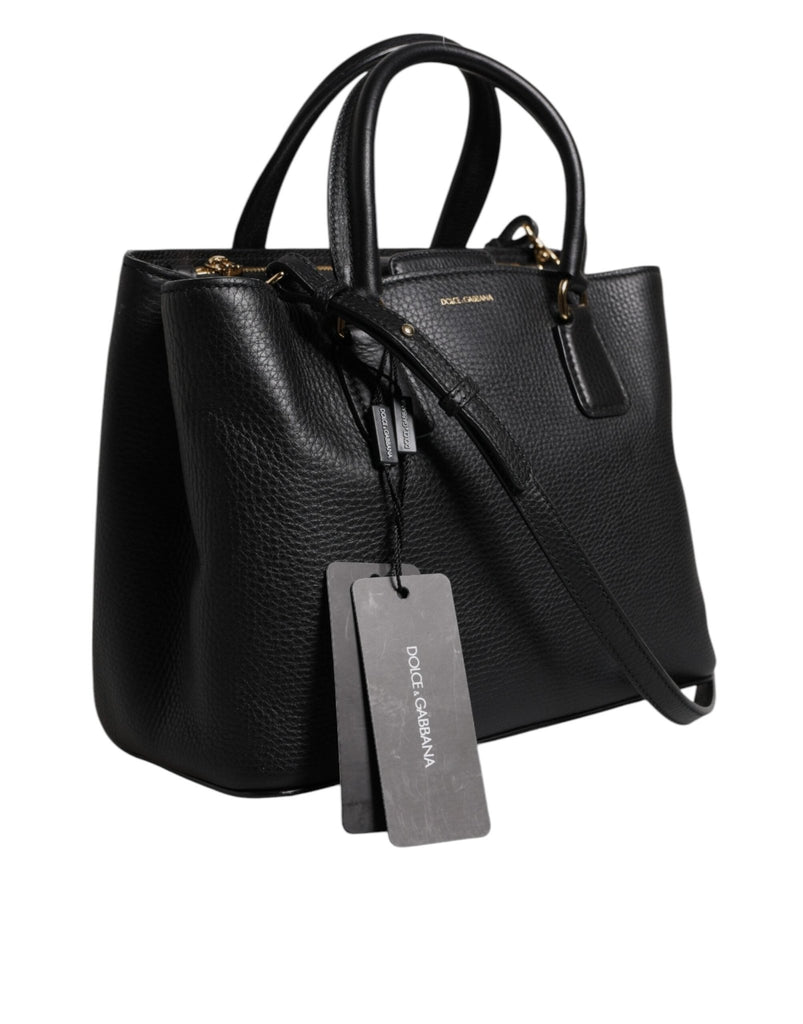 Dolce & Gabbana Black Calf Leather Logo Plaque Shoulder Handbag Bag - Beyzy Store - Dolce & Gabbana