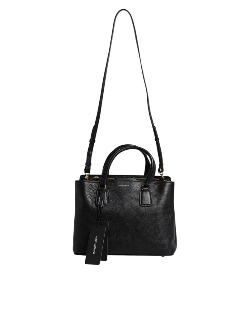 Dolce & Gabbana Black Calf Leather Logo Plaque Shoulder Handbag Bag - Beyzy Store - Dolce & Gabbana