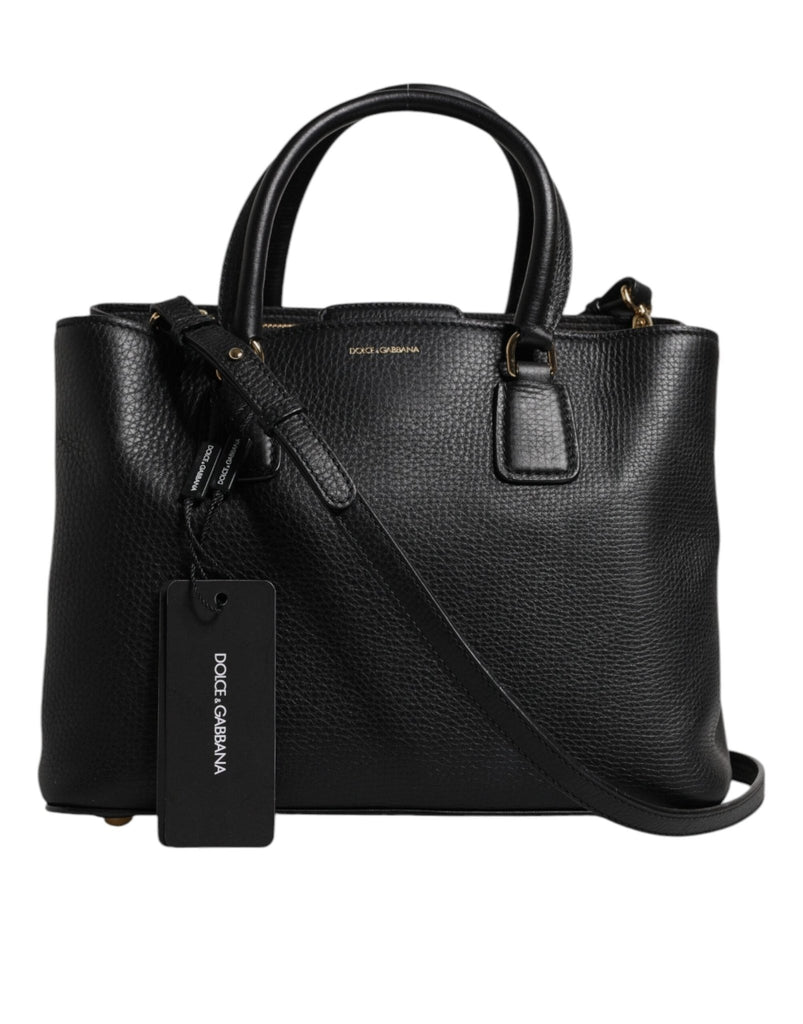 Dolce & Gabbana Black Calf Leather Logo Plaque Shoulder Handbag Bag - Beyzy Store - Dolce & Gabbana