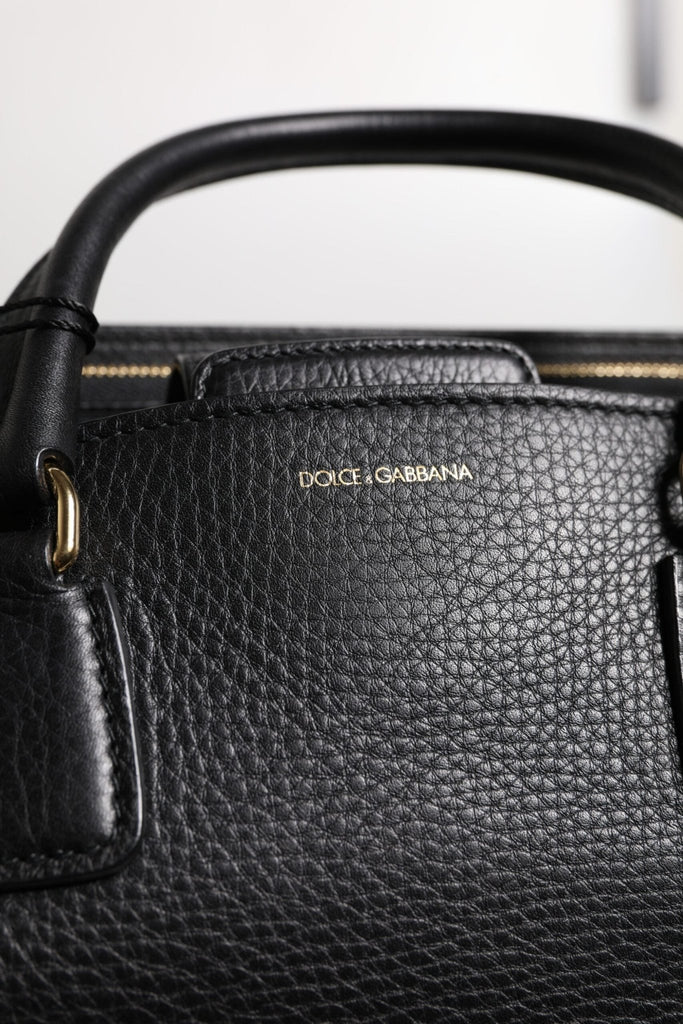 Dolce & Gabbana Black Calf Leather Logo Plaque Shoulder Handbag Bag - Beyzy Store - Dolce & Gabbana