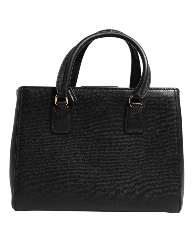 Dolce & Gabbana Black Calf Leather Logo Plaque Shoulder Tote Bag - Beyzy Store - Dolce & Gabbana